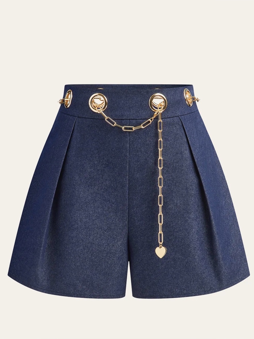 Commense Faux Denim Shorts with Metal Chain Belt Blue Large